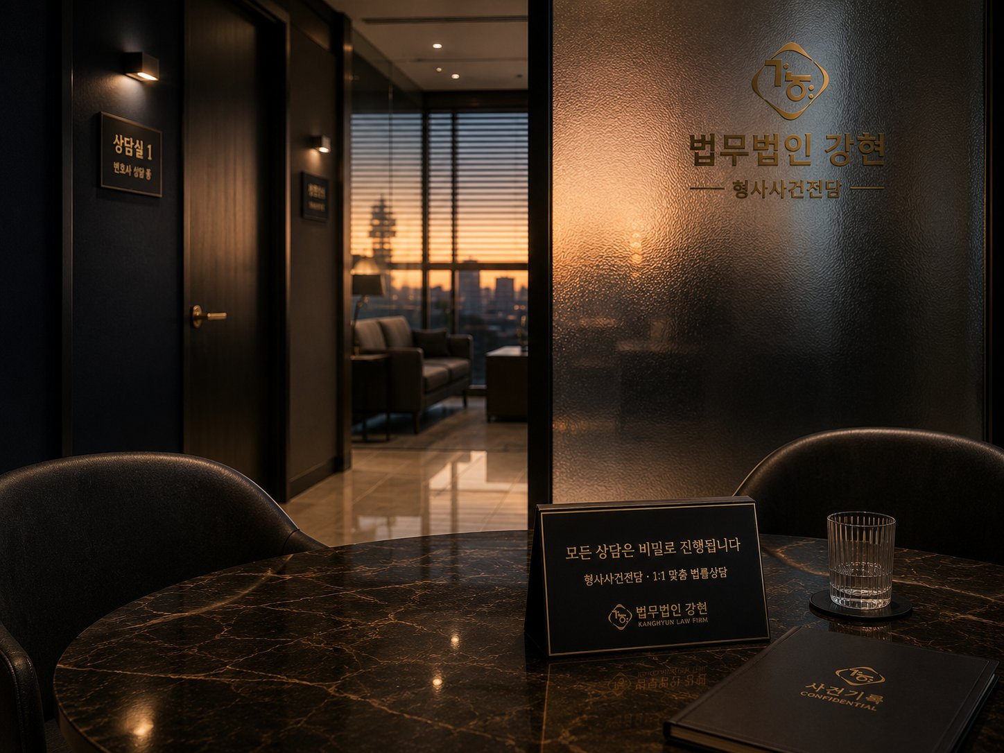 형사사건 상담의 비밀성과 신중함을 상징하는 상담공간